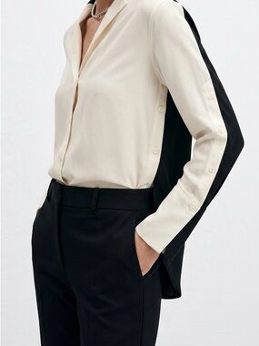 RAG & BONE Ivory & Black Colorblock Silk Button Sleeve Blouse S